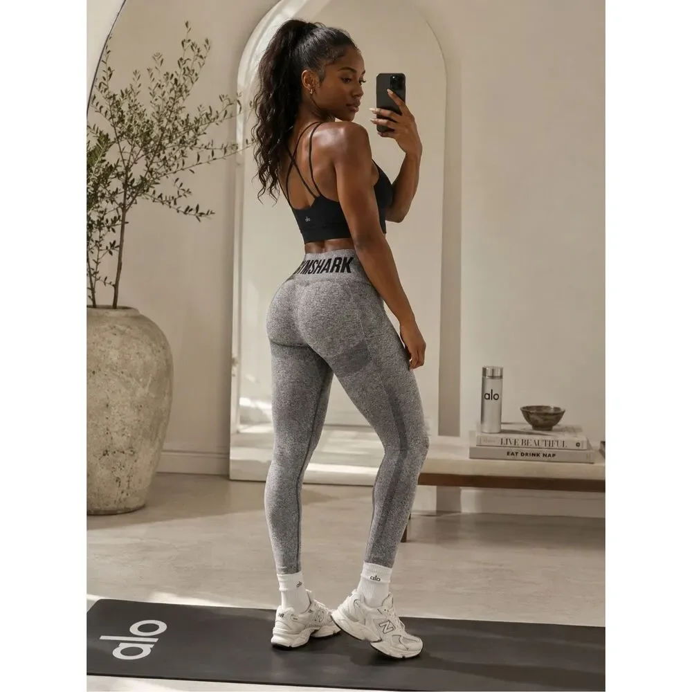 NWOT Gymshark Flex Seamless Sculpt High-Waist Marl Gray Black Athleisure Heather